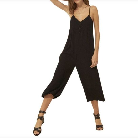 ba&sh Fever V Neck Coulette Wide Leg Jumpsuit in Black Size 1 / US 6 $190 - Picture 1 of 11